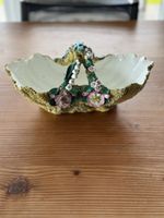 Porzellan Korb Vintage Deko Schale Handarbeit 3D Blumen Musc