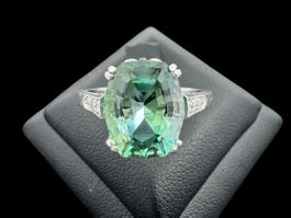 Vintage Ring PT950 Turmalin 3.2c Diamanten Gr 52.5 *S2213