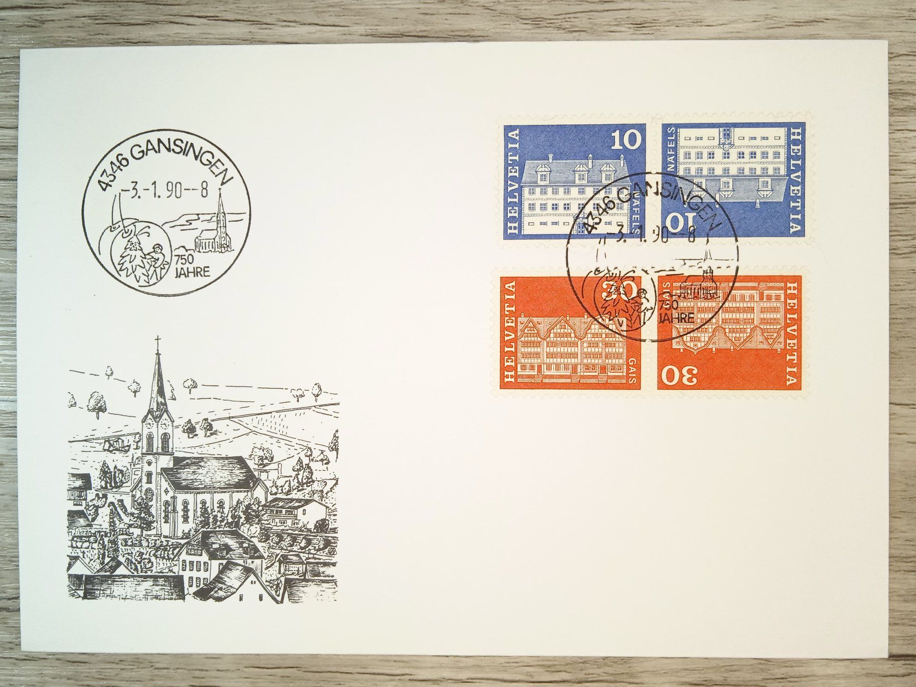 Tutti i francobolli: TR60 Enveloppe + Timbre Suisse 1990 – Usato da Cousset venduto da Patrick_Collections