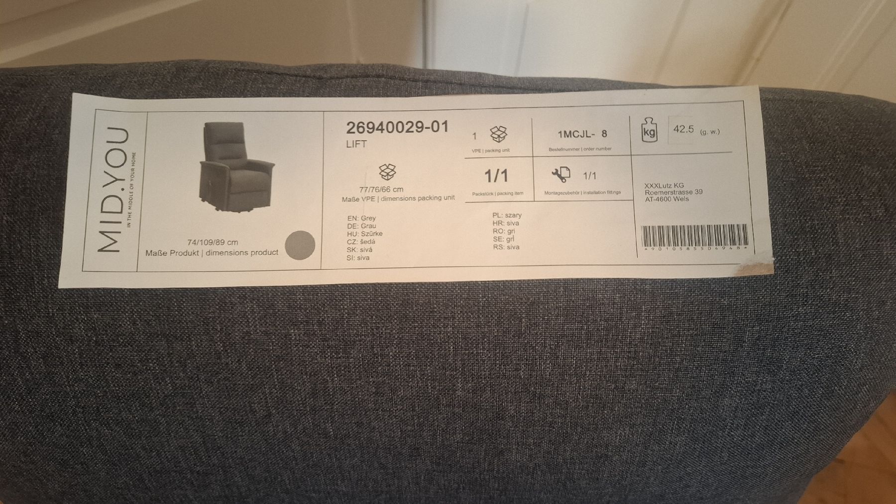 Poltrone: MID.YOU Relaxsessel mit Aufstehhilfe Grau – Usato da Zürich venduto da MaxiK 5