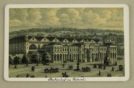 ZÜRICH BAHNHOF, STAHLSTICH VON DIKENMANN UM 1870
