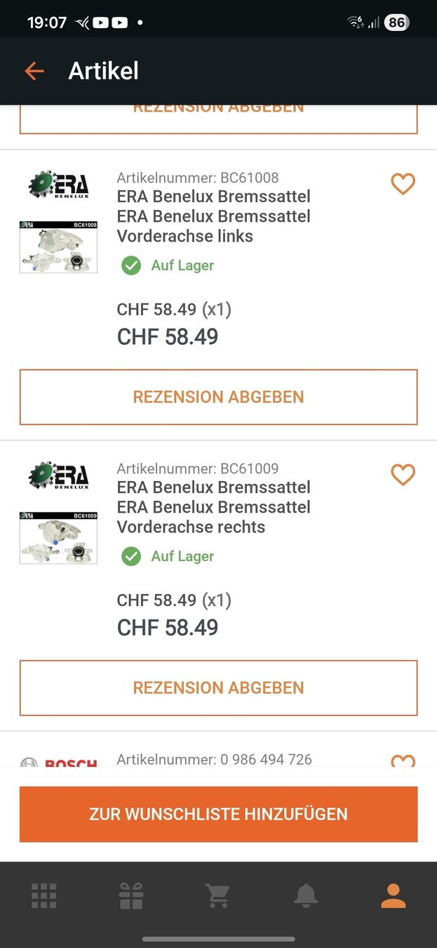 Volkswagen Tutti pezzi di ricambio auto: Bremssattel Golf 2 L+R – Nuovo (secondo la descrizione) da Egerkingen venduto da pet_z2d6 3
