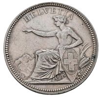5 Franken 1874 B. ss+ Gutes sehr Schön, schön patiniert