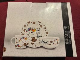 Frühstücks-Set Pummeleinhorn Einhorn OVP Tasse Teller Schale