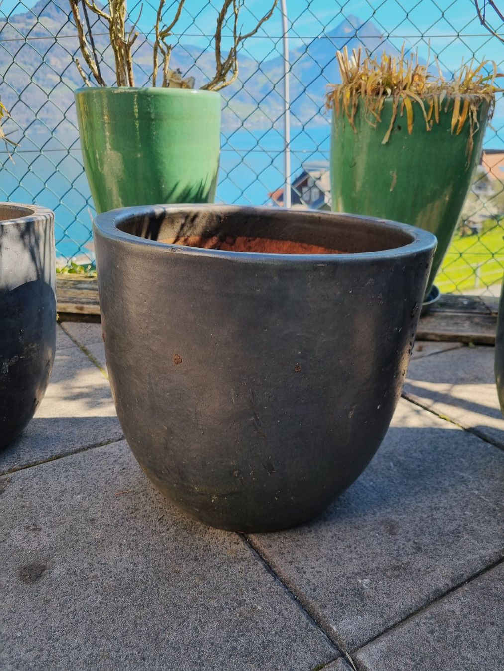 Vasi per fiori: 4 er Set winterharte glasierte Tontöpfe Übertöpfe – Usato da Beckenried venduto da lou_two 1