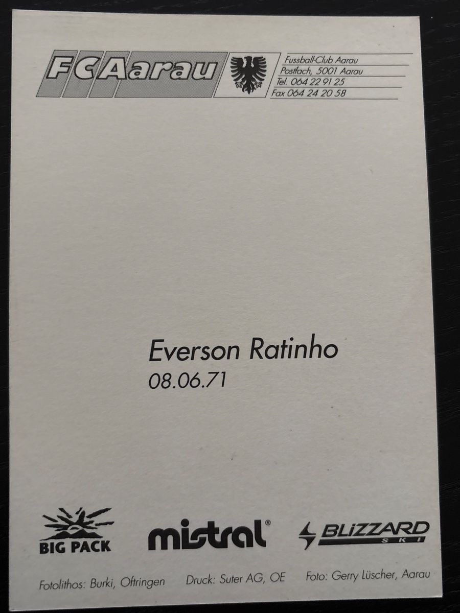 Autografi: FC Aarau - Everson Ratinho - Autogrammkarte – Usato da Uetendorf venduto da hoisle 1