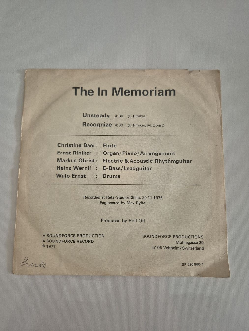 Dischi in vinile:  The In Memoriam  - Unsteady/Recognize - Single 7 , CH – Usato da Uster venduto da newwave0 1