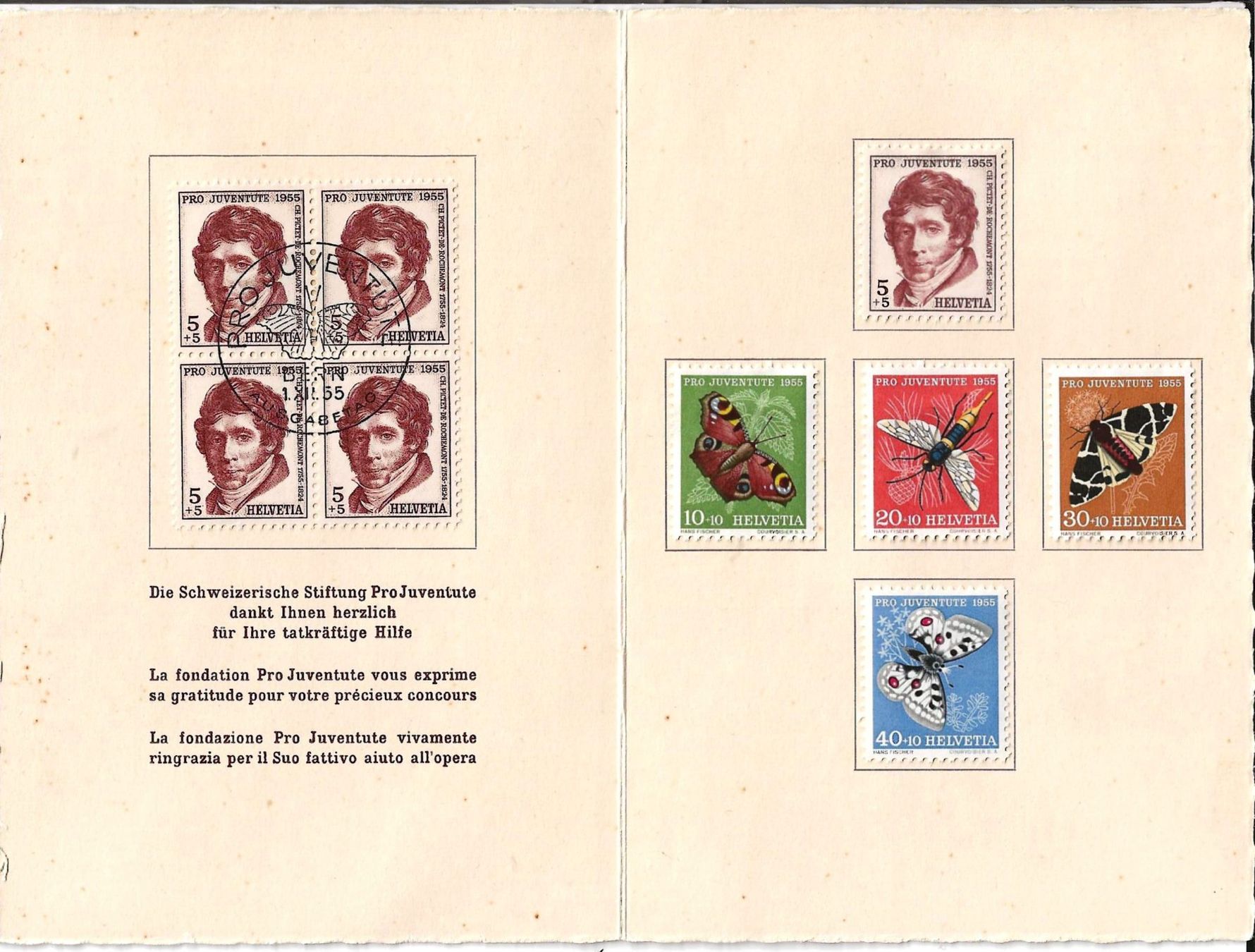 Tutti i francobolli: Folder Pro Juventute 1955 – Usato da Zürich venduto da Philacat11 1