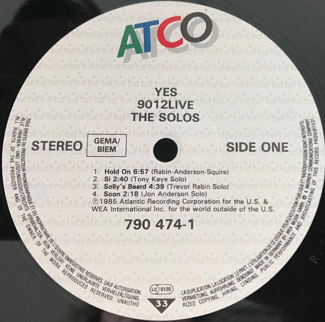Vinyles: YES - 9012 LIVE - THE SOLOS - 33 Tours – D'occasion à Bussigny par vinyl-pas-cher 2