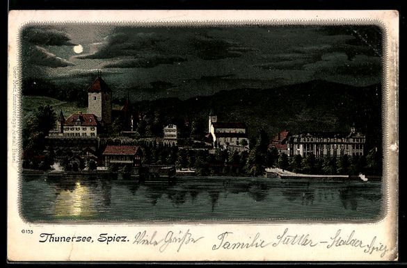 Cartoline postali: Lithographie Spiez, Ortsansicht – Usato da Berlin venduto da bartko-reher