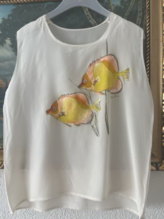 Seiden Bluse💯weissKremig Mauritius,Gereinigt Top GrM(K5