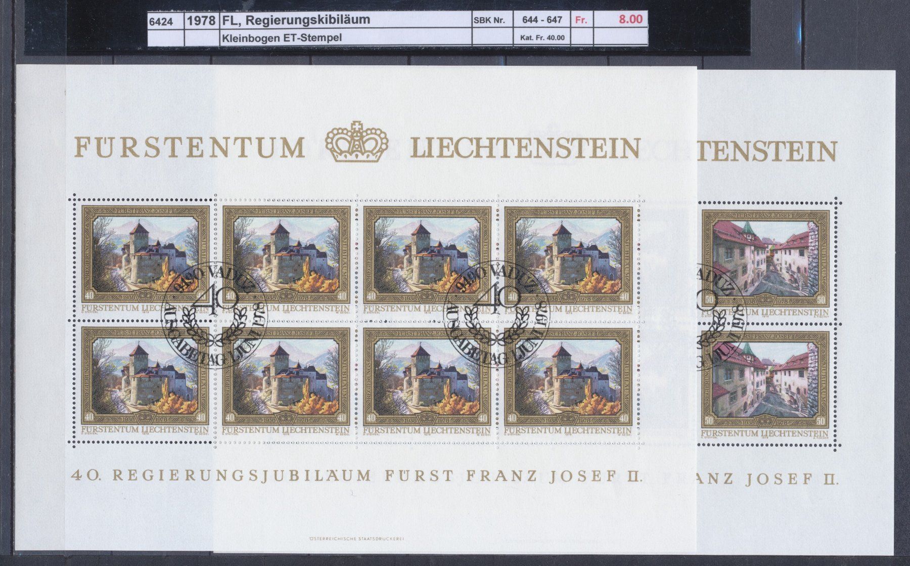 Tutti i francobolli: 1978 FL, "Regierungsjubiläum", Kleinbogen, ET - Stempel – Usato da Winterthur venduto da Zupogeru