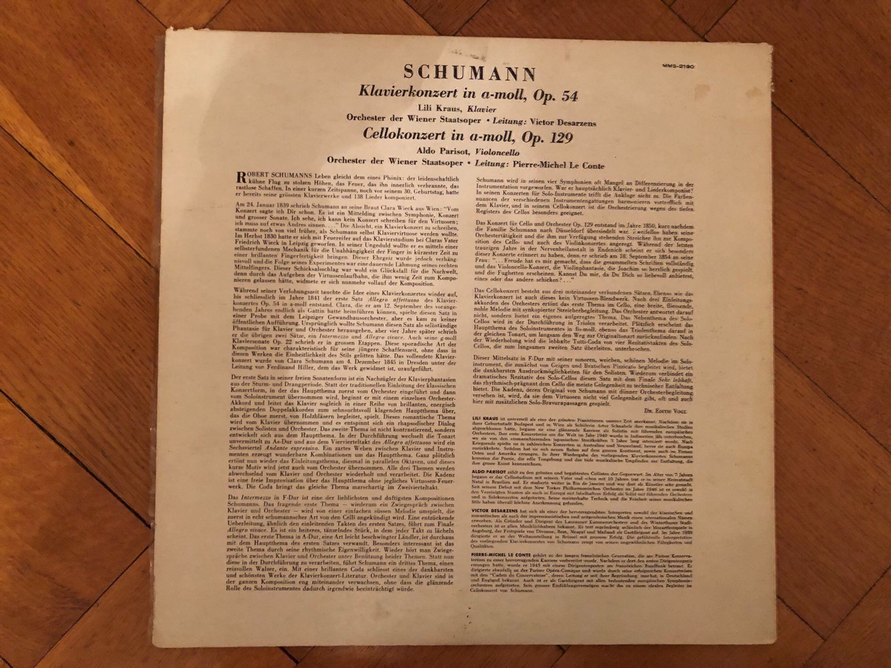 Dischi in vinile: LP. Schumann. Klavierkonzert. Von 1961. – Usato da Basel venduto da Cambes 1