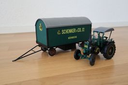 Schuco Lanz Traktor Schenker mit Anhänger, Spur 1:32
