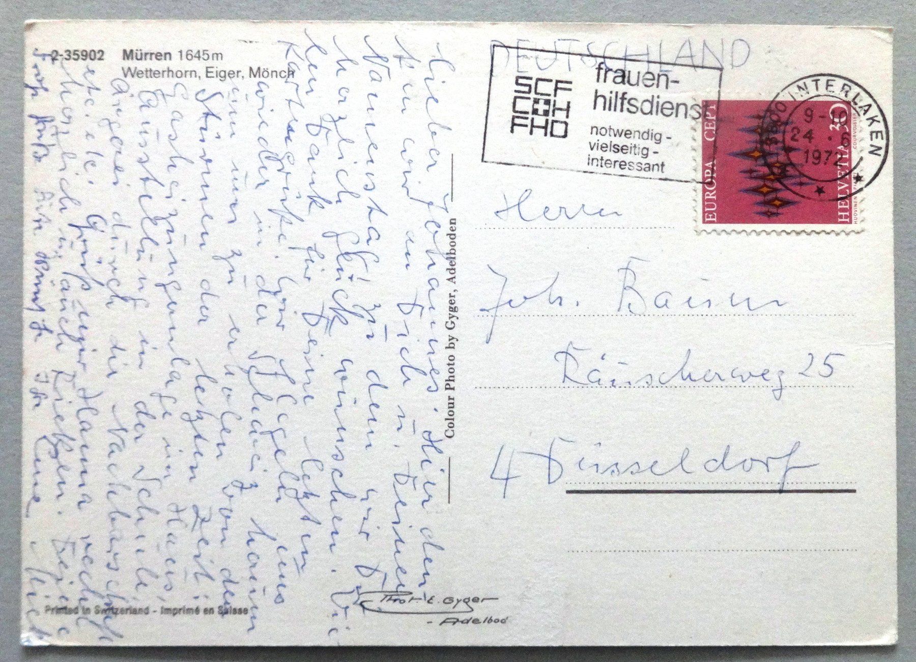 Cartoline postali: Mürren 1645 m – Usato da Fétigny venduto da Billy2miny 1