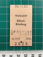 Niederglatt - Bülach / Rümlang, altes Bahn Billett, SBB