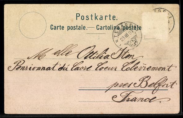 Cartoline postali: Lithographie Brienz, Panorama mit Kirche – Usato da Berlin venduto da bartko-reher 1