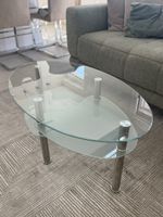 Couchtisch oval Glas mit Ablage