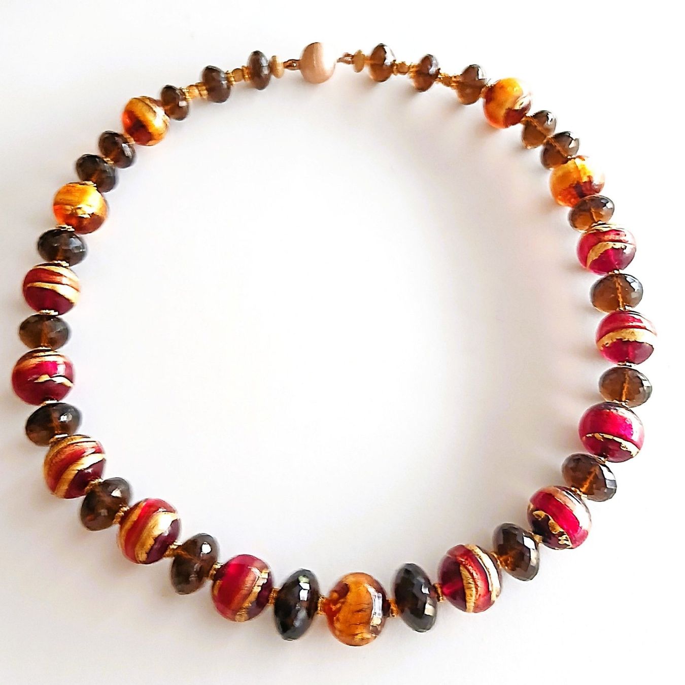 Murano Ketten: Statement Halskette Collier Muranoglas Blattgold Rauchquarz – Neu und originalverpackt aus Lütisburg von Emarra 1