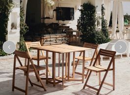 WOOD FOLDING GARDEN TABLE AND 4 CHAIRS SET