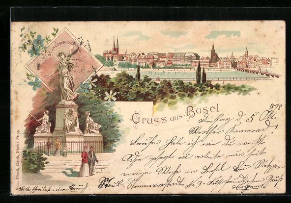 Ansichtskarten: Litho Basel, St. Jacobs-Denkmal, Ortsans – Gebraucht aus Berlin von bartko-reher
