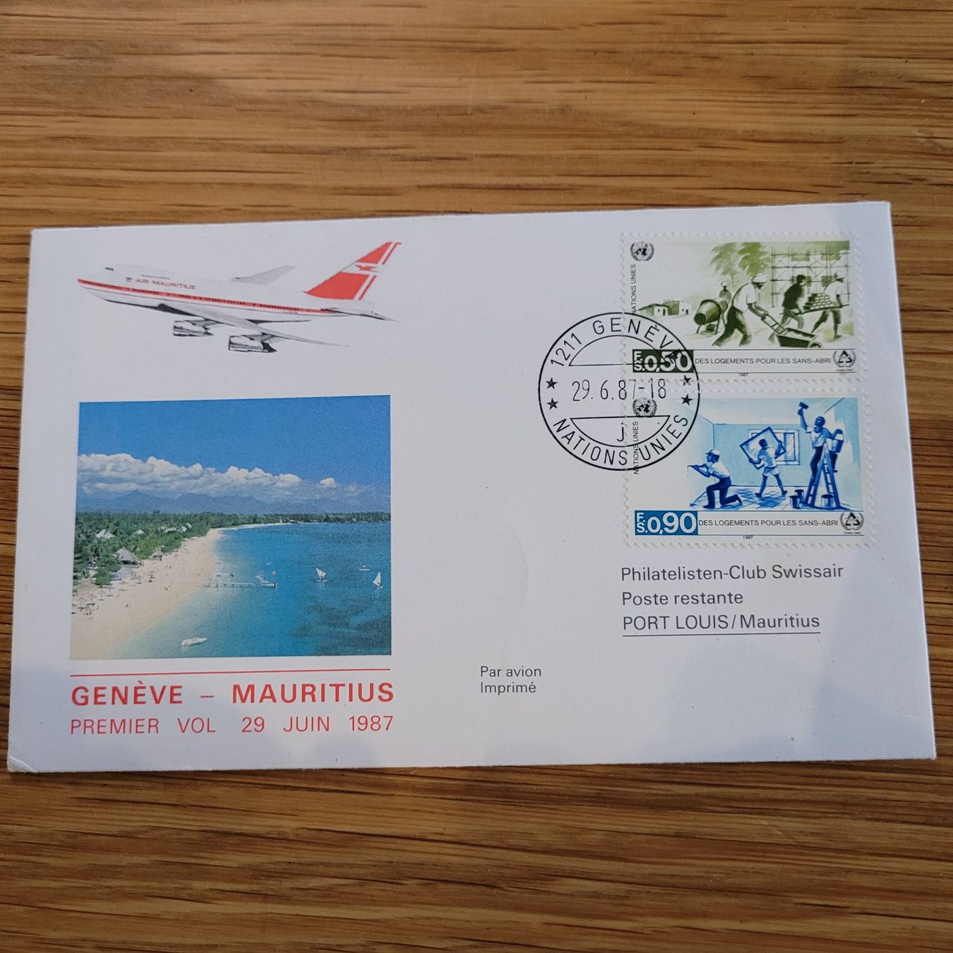 Tutti i francobolli: Luftpost Brief 1987 Genève Mauritius – Usato da Biel/Bienne venduto da Destockweb