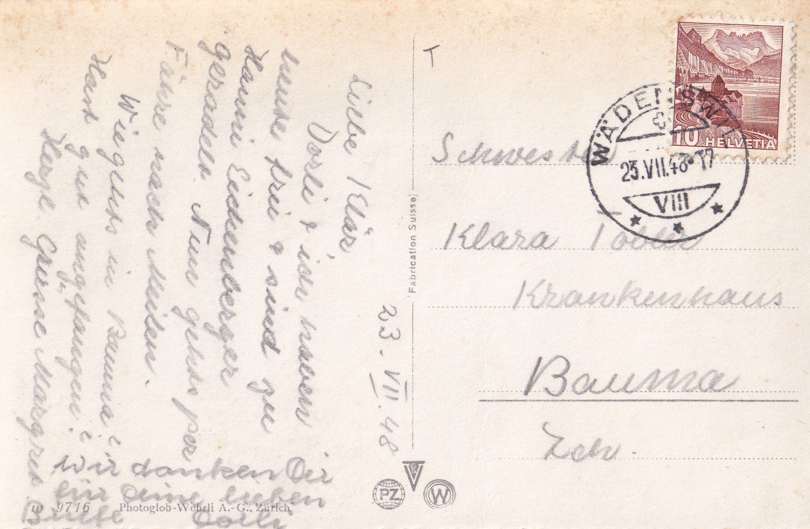 Cartoline postali: Wädenswil Krankenasyl – Usato da Olten venduto da clotaldi 1