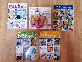4 Patchwork Nähmagazine + 1 Buch, alles mit Schnittmuster