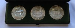 3 Silbermedaillen 100 Jahre Gotthardbahn in Etui unz 43.5g