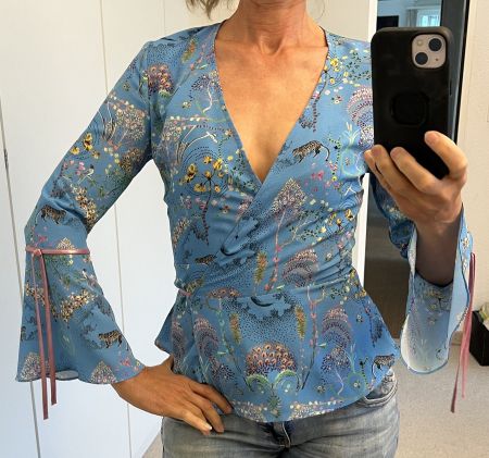 Topshop Wickelshirt 34 XS blau Fledermausärmel