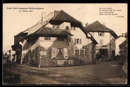 AK Murten, Ecke Schlossgasse und Rathausgasse im Jahre 1910