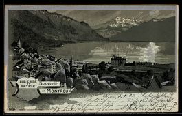 Mondschein-Lithographie Montreux, Vue générale sur le lac et