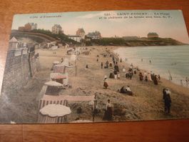 Cote d'Emeraude, St Enogat, um 1910, farbig, Strandszene