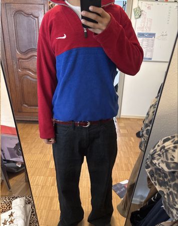 Nike Fleece Pullover rot blau mit Reissverschluss