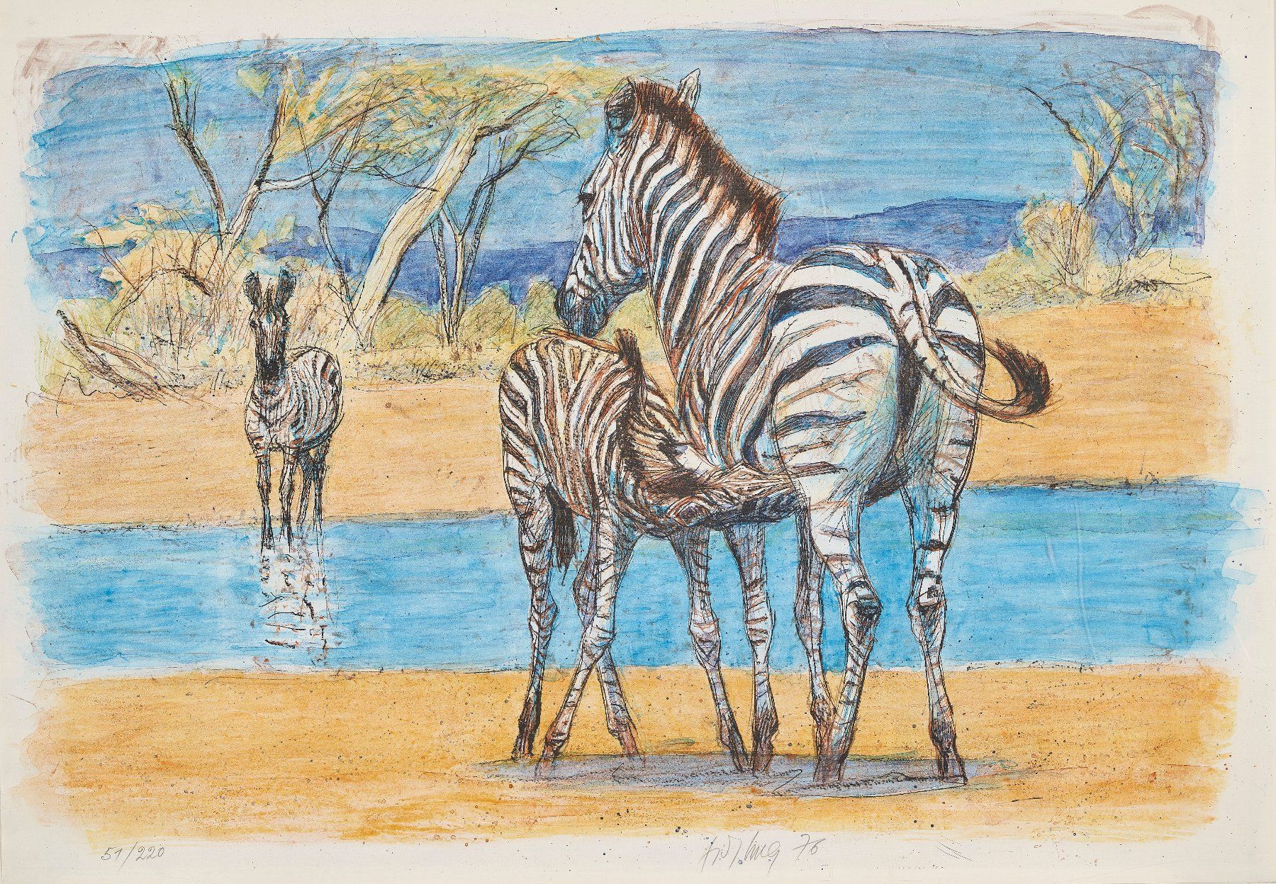 Grafica & Litografie: Hug Fritz "Zebras" mit Bleistift handsigniert u. num – Usato da Siebnen venduto da Kareno