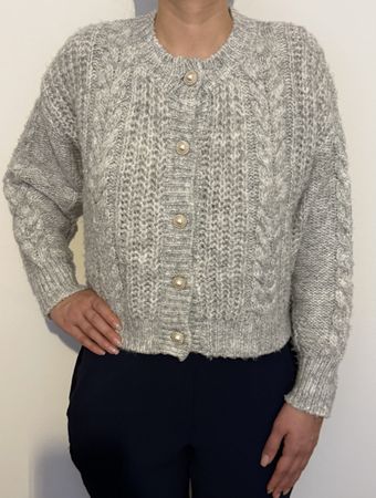 Lässige Strickjacke, grau meliert, Gr. One size