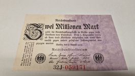 Reichsbanknote, Zwei Millionen Mark, 1923, Rarität!