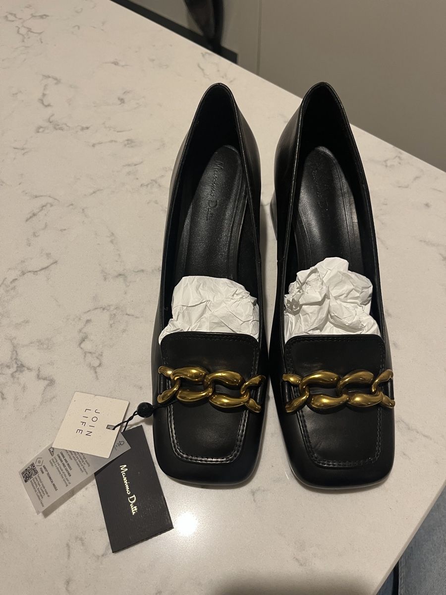 Massimo Dutti Scarpe da donna: Massimo Dutti Leather Block Heel Chain Loafers, EU 39 – Nuovo (secondo la descrizione) da Mies venduto da nic_yk5d 6