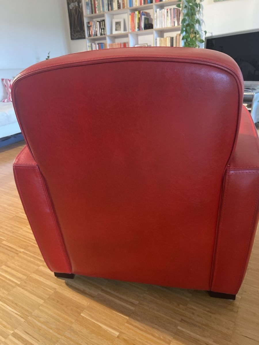 Sessel: Roter Ledersessel mit Hocker - Design und Komfort – Neu (gemäss Beschreibung) aus Zürich von olfri 3