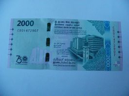 Banknote Sri Lanka 2000 Rupien 2.25, 75 Jahre, Zustand Unc