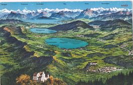 Von Lenzburg aus Sicht auf Seetal und bis zum Alpenpanorama