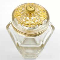 V0065 Antike Kristall-Deckeldose mit Messingmontur ~1860