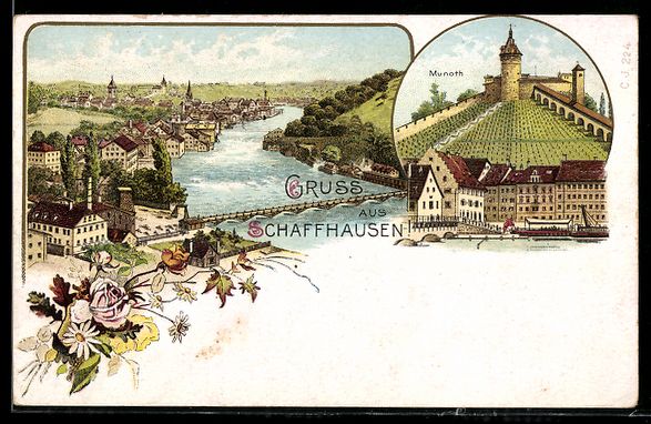 Cartoline postali: Lithographie Schaffhausen, Munoth und Panorama – Usato da Berlin venduto da bartko-reher