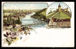 Lithographie Schaffhausen, Munoth und Panorama