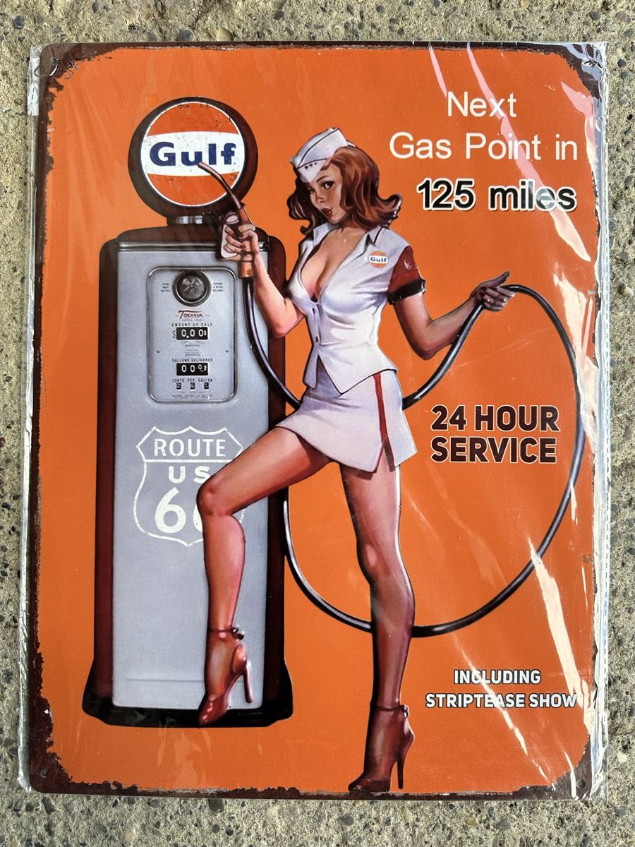 Insegne: Gulf Tankstelle route66 pin up – Nuovo (secondo la descrizione) da Reinach AG venduto da rares75
