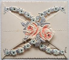 Glückwunschkarte geprägt, Rosen, um 1900