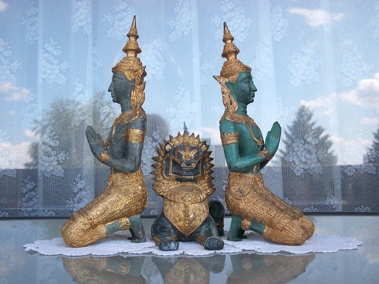 Skulpturen & Statuen: 37cm+38cm Bronze Tempelwächter Paar mit Singhas Löwe 8375 gr – Gebraucht aus Ostermundigen von eschbe 4