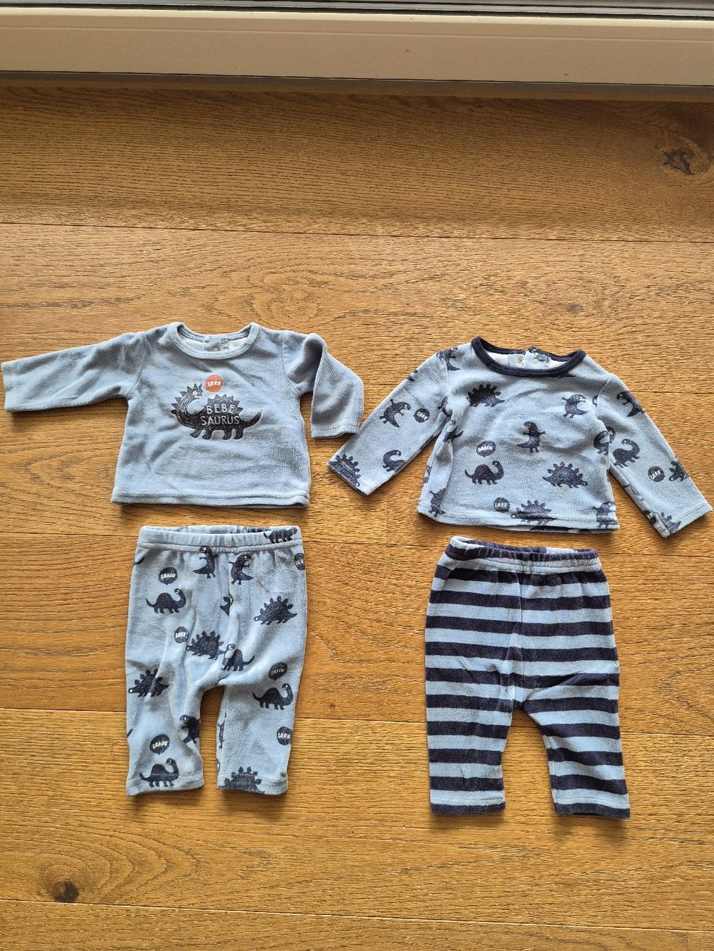 Lotti & Set di vestiti: 2 Baby-Fleece-Trainer Dino hellblau – Usato da Kollbrunn venduto da guernsey11