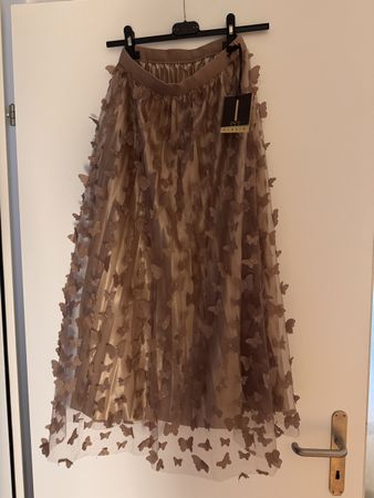 Gonna a rete con farfalle Beige Taglia unica nuova