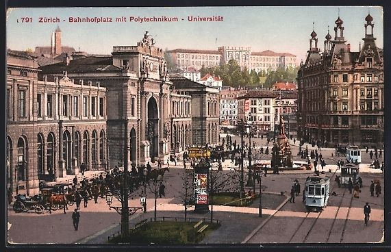 Cartoline postali: Zürich, Bahnhofplatz mit Polytechnikum- – Usato da Berlin venduto da bartko-reher